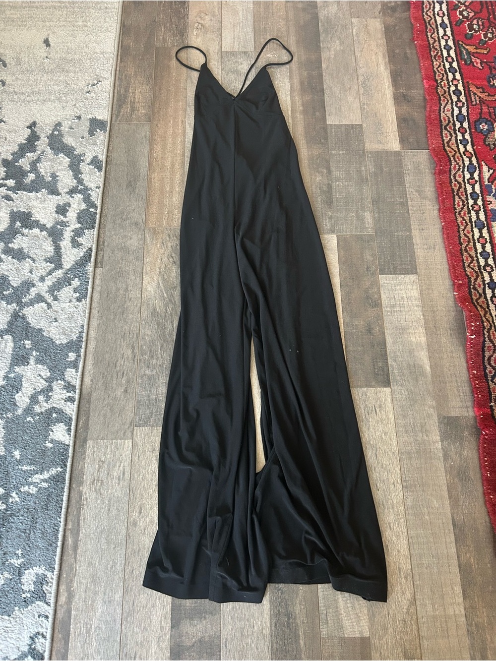 Norma Kamali Black Spaghetti-Strap Wide-Leg low back Jumpsuit size S